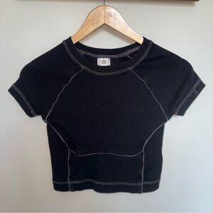 BDG Black Short Sleeve Crop Top with Contrast Seams